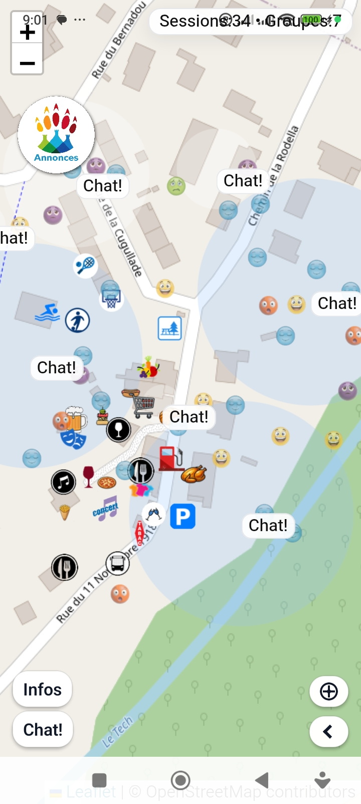 Several chat groups on map